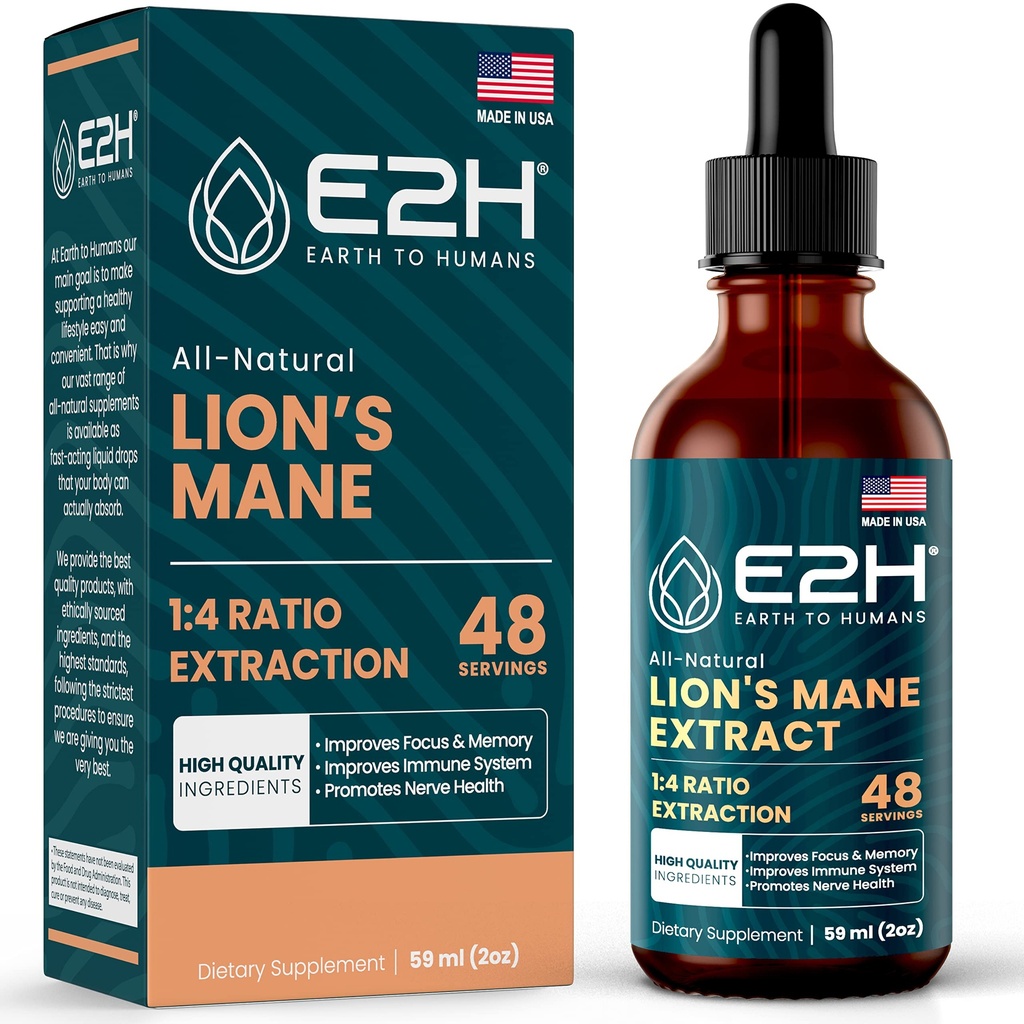 Lions Mane - Lions Mane 补编 - 促进精神清晰,记忆和焦点 - Lions Mane 液体用于免疫支持 - 蘑菇丁香 - 2 Fl Oz by E2H
