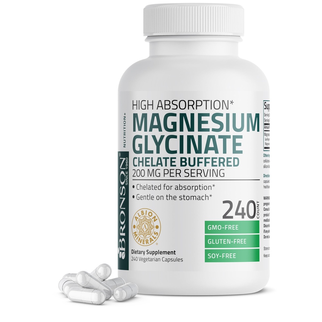 Bronson Glycinitium 200 MG / 用于高吸附的切片、胃部温和剂、非GMO、 240 种蔬菜