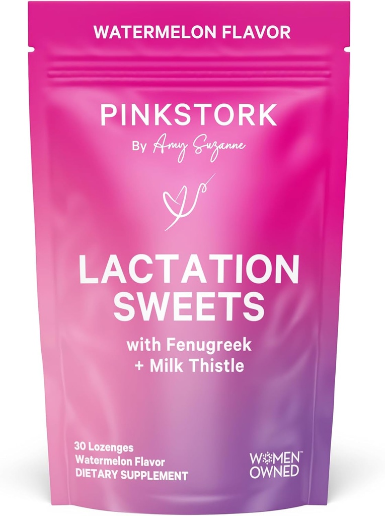 Pink Stork乳香甜品补充品,配有Fenugreek和Milk Saltle支持母乳供应的母乳喂养小吃----30个西瓜糖滴(包装May Vary)