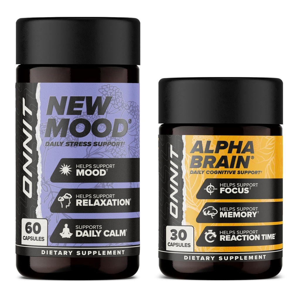 ONNIT Alpha Brain Bundle -- -- 诺热带大脑补充剂(30个计数),用于聚焦、集中和记忆+新的缓解压力、睡眠和泥液补充剂(60个计数)