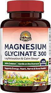Vitalitown Magnesium Glycinate QQ Chelated,非缓冲300mg 元素镁 最佳生物可用性,全能反应 QQ骨,肌肉,冷静,睡眠,心脏健康 90片,非GMO