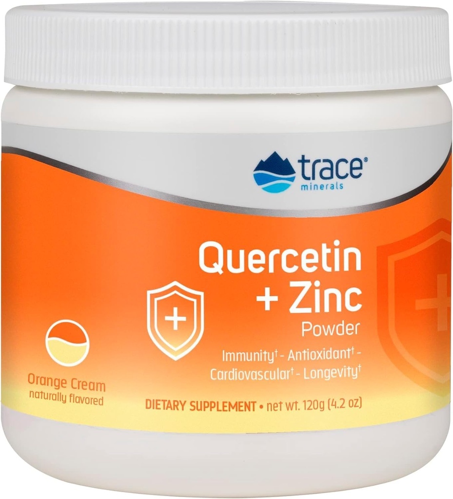 Trace Minerals Quercetin Plus 锌粉 - 免疫支持的抗氧化剂补充剂 - 矿物补充剂 Aids 心血管健康 - 包括维生素C & Ionic - 橙汁,120克(30种服务)