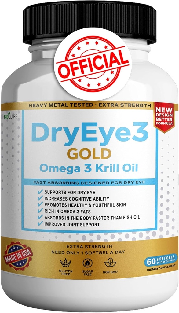 干眼3金 Omega 3 磷虾油外加强度,60软胶,干眼支持,非GMO,无胶,无糖(1)