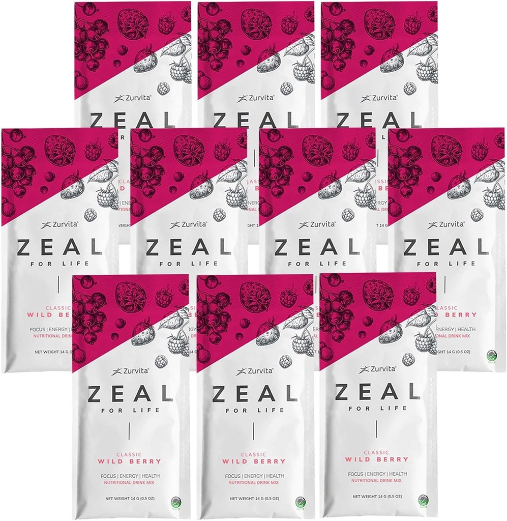 Zurvita - Zeal for Life Wellness 饮用混合剂 - 野莓(Classic) Flavor - Gluten - Free, Vegan,配有维生素和矿物 - 10个单包