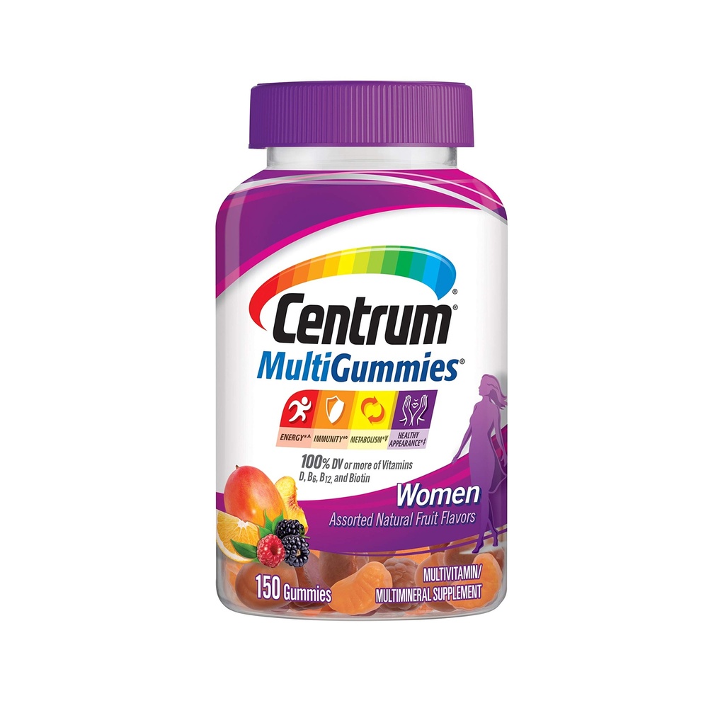 Centrum Multimies Gummy Multivitamin for Women, 配有维生素D3, B维生素和抗氧化剂的多维他命/多维他命补充剂, 各类水果火焰 - 150 Counter