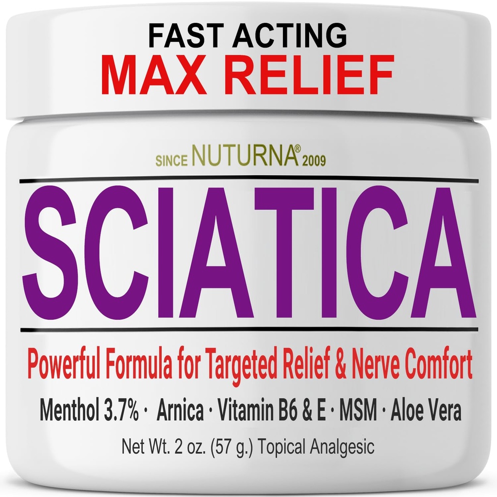 Sciatica Nerve Cream - 脚,手,脚,脚,脚趾,背-自然超强Arnica,MSM,Menthol,Soothing Compfort, 2 Oz