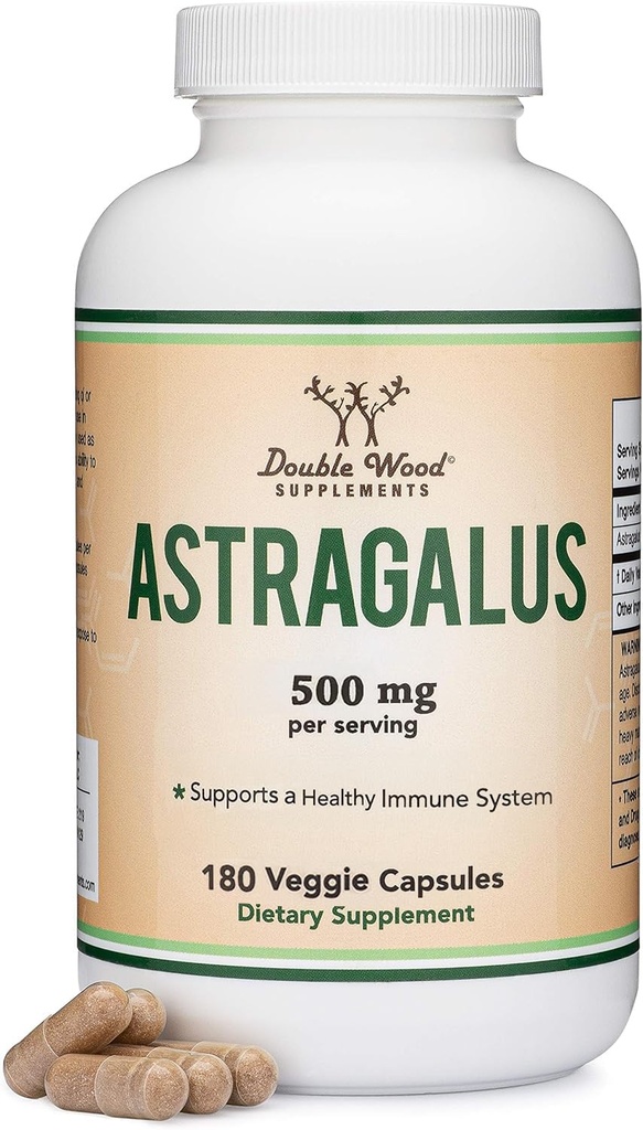 双木补充剂:Immune Boosting Astragalus 500mg 180 Capsules - Flavonoids and Polysaccharides中的富人 - 非GMO, Gluten Free,第三方测试