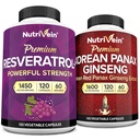 Nutrivein Premium Korean Panax Ginseng 补充和Resveratrol 补充 Bundle:大脑、防御、修理和生命力的高吸附Resveratrol Capsules & Ginseng