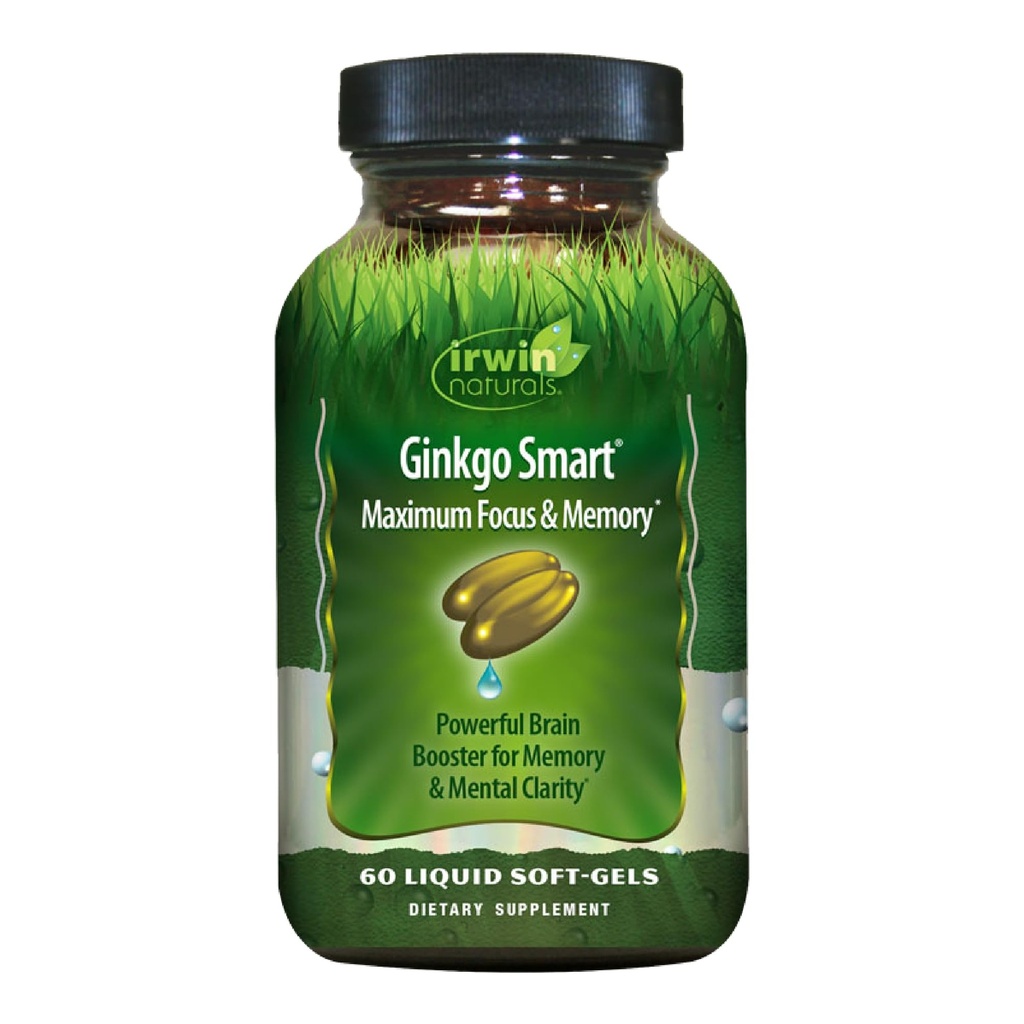 Irwin Naturals Ginkgo Smart Powerful Nootropic brain booster - 支持最大内存,焦点和精神清晰度与 DMAE, Clubmos, Choline & Acetyl L-Carnitine - 60 液态软胶