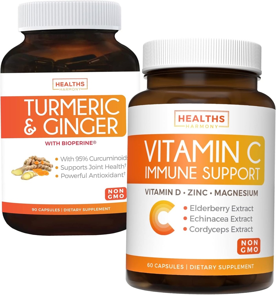 维他命 C 免疫支持和Turmeric Curcumin - 日常支持:Immune + 联合健康 - 免疫支持 - 维他命 C 与锌(非GMO) & Turmeric Curcumin - 黑椒提取(非GMO)