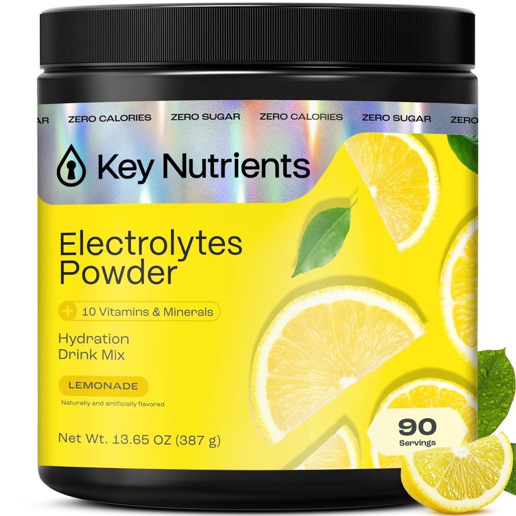 关键NUTRIENTS 多维基电解石 无糖 - 刷新柠檬酸 电解石 - 钠与能源补充 - 水解粉 - 无卡路里 - 90种服务 - 在美国制造