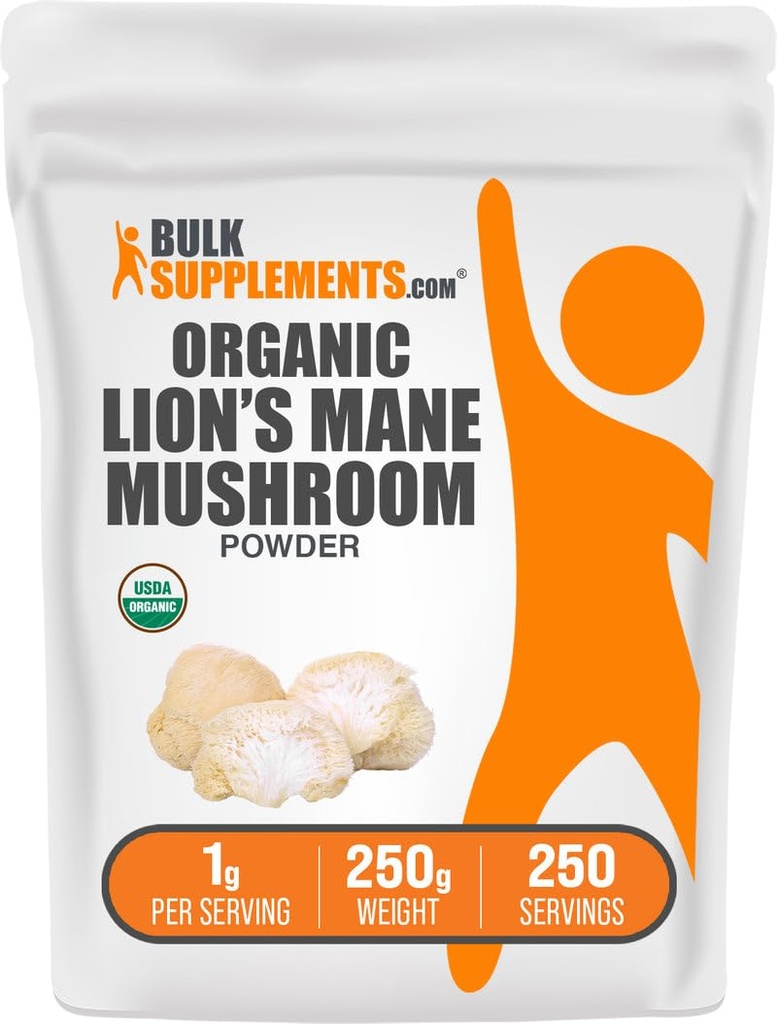 Bulk Assupports.com 有机狮子马内蘑菇粉 - 狮子马内蘑菇,蘑菇补充剂 - Vegan & Gluten Free,每架服役1g,250g(8.8 oz)(Pack of 1)