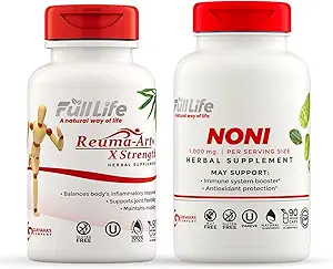 Full Life Reuma-Art X 强力与诺尼卡普勒斯 - 草药补充剂 - 有机诺尼水果提取剂 - Kosher, Gluten-free - 90 Veggie Capsules Each