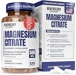 Citrate 500mg Capsules (Citrato de Magnesio) 高吸收公式 Chelate Buffered Citrate 支持文摘、骨骼、睡眠和肌肉健康 - 120 Capsules