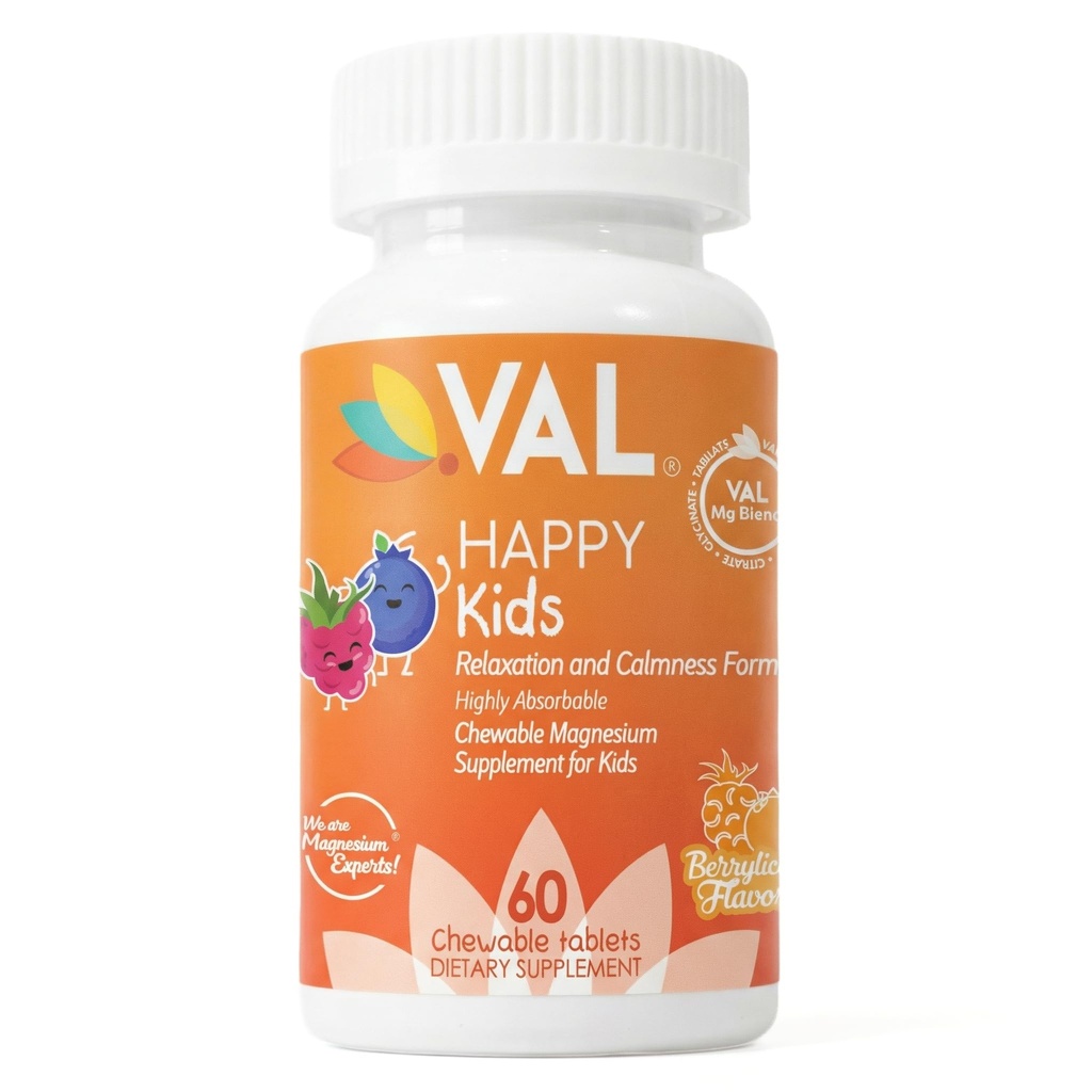 VAL Magnesium for Kids QQ 高吸附镁用于镇静,放松和聚焦 Mg Glycnit, Citrate & Taurate QQ 与维生素B6, D&C QQ 无糖,非GMO QQ 60可切片