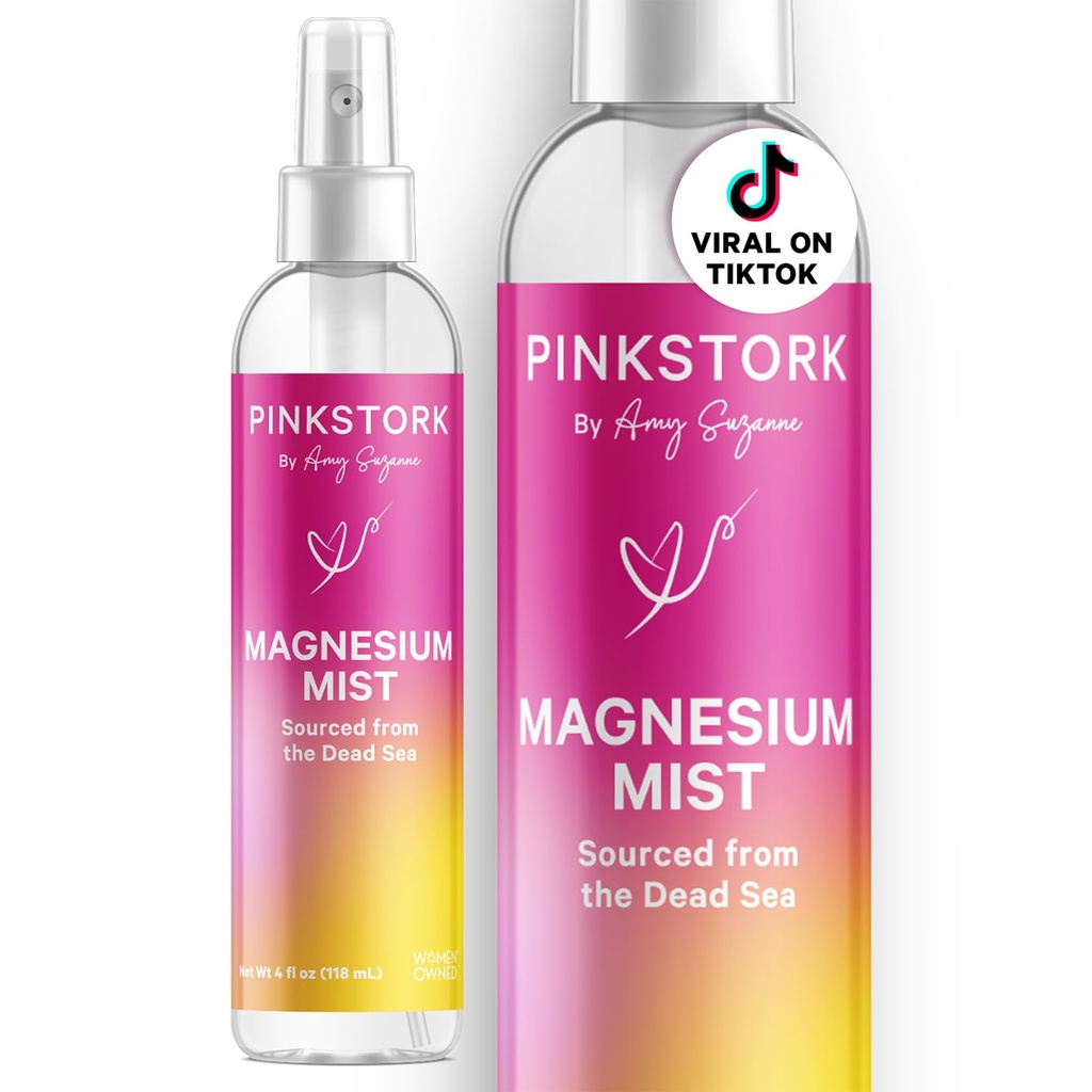 Pink Stork 镁喷雾 -- -- 用于镇静、压力和睡眠、晕船支助、怀孕、怀孕、每6次喷雾200毫克、纯镁氯化物体喷雾、4 oz、无浓缩