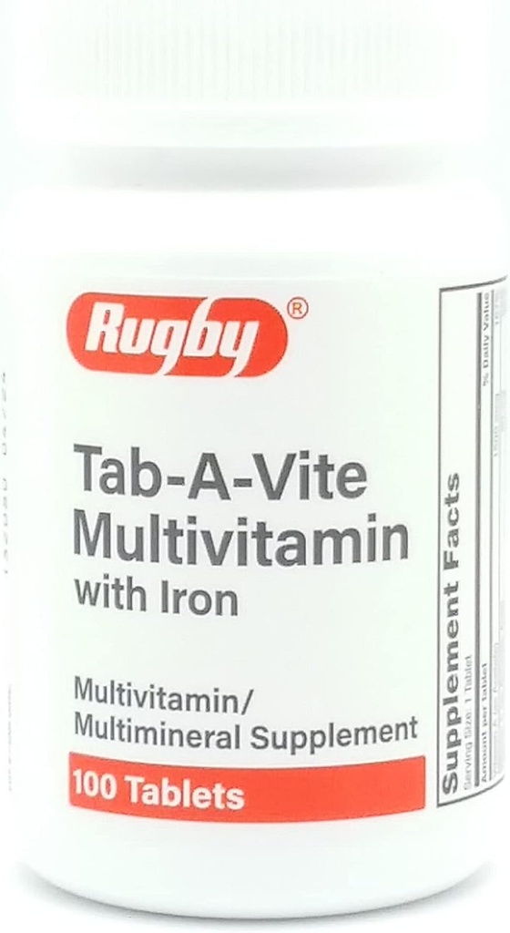 橄榄球实验室 Tab-A-Vite 多维素加铁多矿物质补充维生素A, C, D Thiamin Riboflavin Niacin Folate Pantothenic Acid 100 片(包1)
