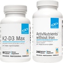 XYMOGEN ActivNutrients Without Iron (240 Capsules) + K2-D3 Max (60 Capsules) - 配有维生素D 5000 IU Capsules + 维生素K2的多维他命能量和多维他命支持