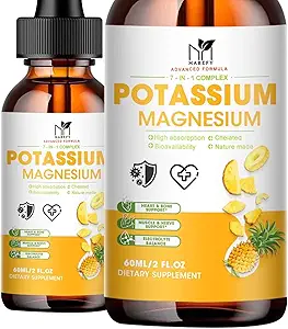 2 Pack Potassium Magnesium Calcium 补充液滴 - 含维生素D3的Magnesium Glycinate & Potassium, 锌换腿板, Bone, 能量, 免疫支持, Pineapple Flavor, 4 Fl oz