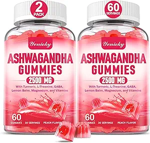 Ashwagandha Gummys for Men & Men: Ashwagandha Supplement Gummy Extra strong with Turmeric, Vitamin D3, L- Theanine, Magnesium - 填充 Gummys, 草莓火焰, Vegan, 非GMO