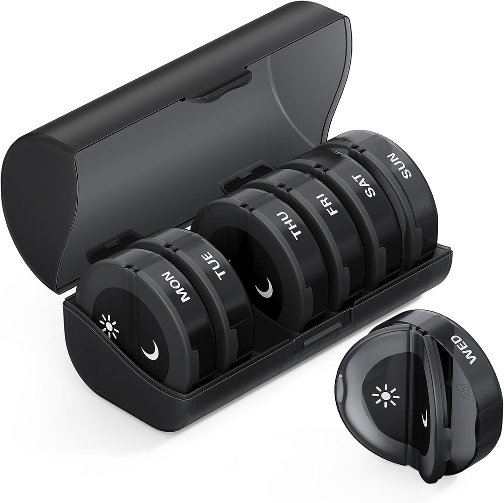 Take Mag Pill 组织者 2 Times aday, Medical Pills 组织者 每周 Pill 组织者 AM PM Pill Box,大型7天药盒 药物/维生素/鱼油/补充剂(黑色)