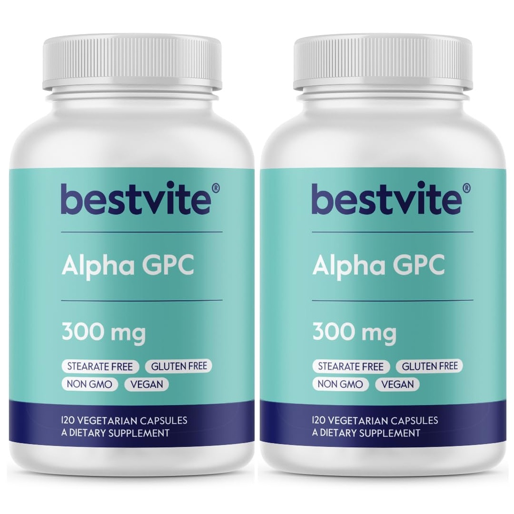Alpha GPC 600mg / service (240 蔬菜卡普尔) (120x2) - 无 Stearates - Vegan - 非 GMO - Gluten Free