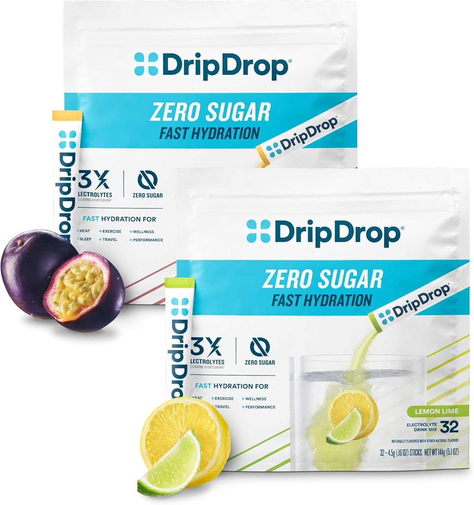 DripDrop 水分 - 电解质粉包 - 柠檬液与激情果实 零糖盒 - 64 计数