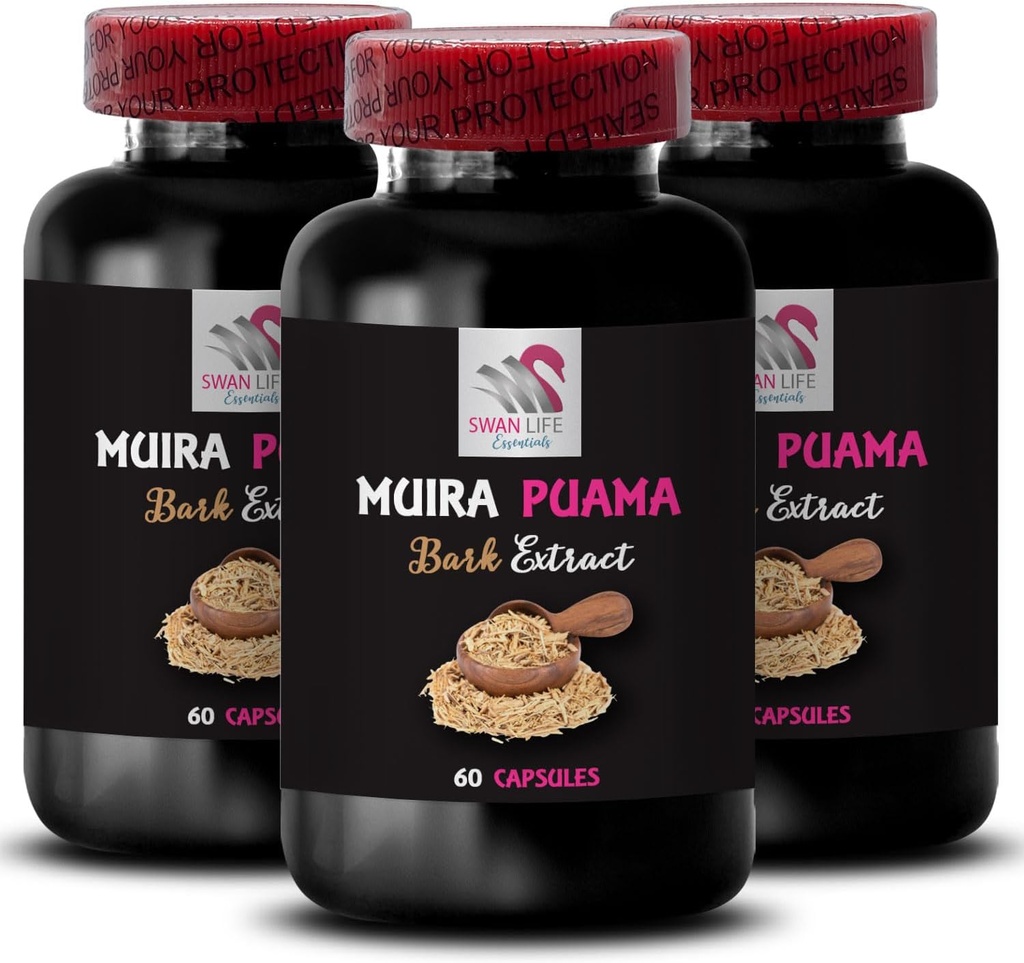 植物来源-MUIRA PUAMA BARK EXTRACT - 冒险激活,草原能源促进,日常生命力,强力激活,增强植物动力,能量混合升降,动力冲压 3瓶180盖