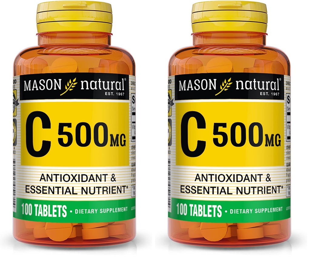 MASON 天然维生素C 500 mg - 支持健康免疫系统、抗氧化剂和基本营养剂,100 片剂(包2)