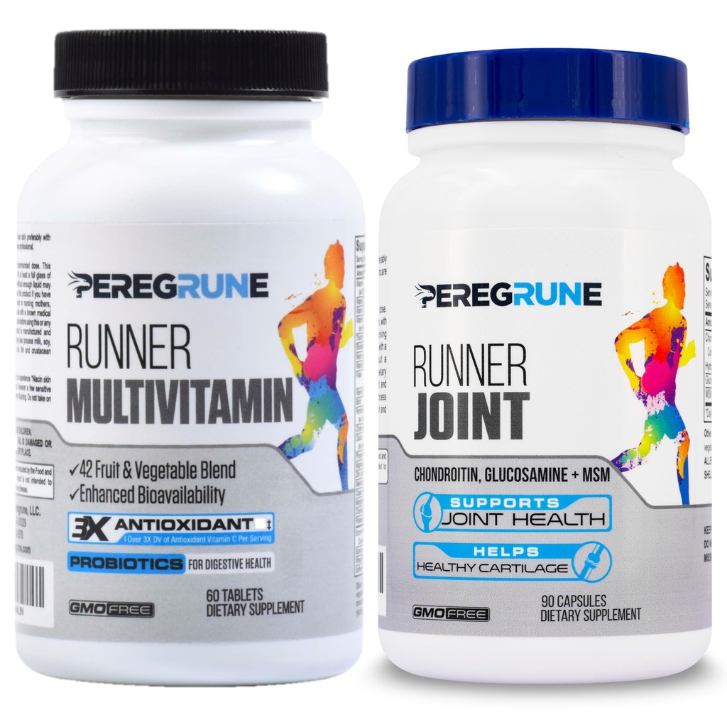 Runner Multivitamin & United Support Supplement – 抗氧化剂,维生素B 复合体,健康原生素,能源,耐力,恢复-Glucosamine Chondroitin,MSM – GMP 运行补编