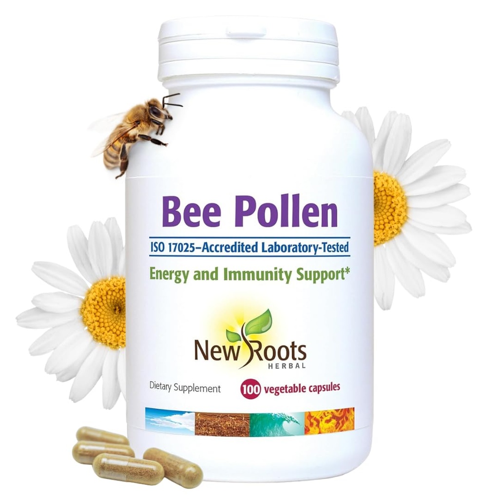 Bee Pollen Capsules (1000毫克) 所有天然Bee Pollen 补充 | 富含矿物,维生素和抗氧化剂支持和Bee维生素的基本氨基酸(100 Capsules)