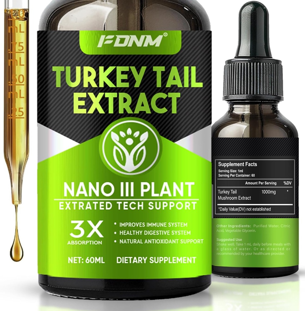 Turkey Tail Mushroom 摘录 – 2 Fl Oz Mushrooms Turkey Tail 补充品,有机污染物和消化性支持补充品,快速吸附液体叮当