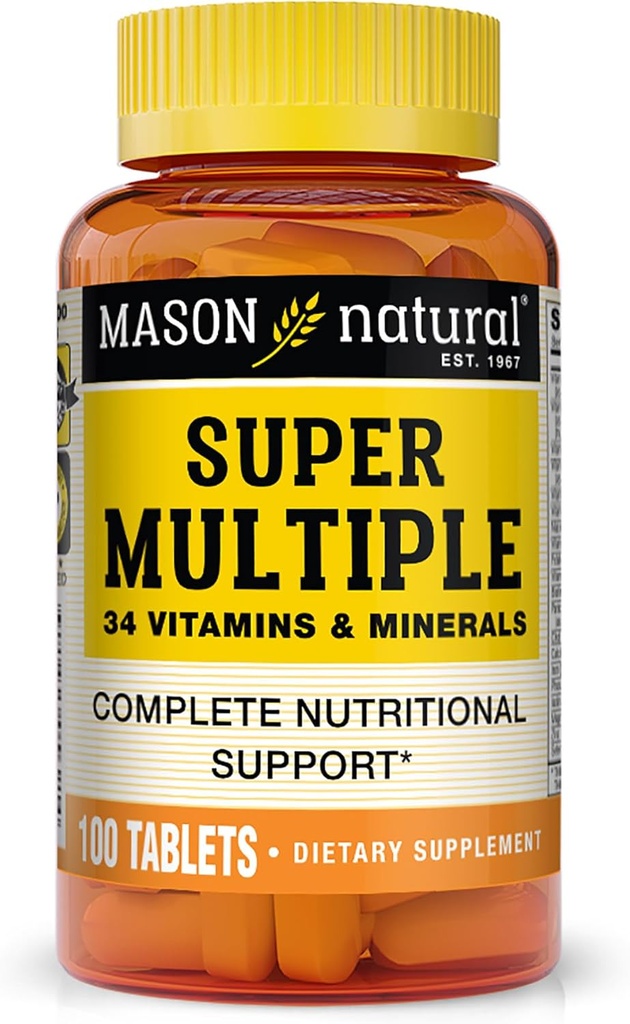 MASON NATURAL 超级多种维生素和矿物 -- -- 完全营养支持,全部为多维生素,支持总体健康,100片