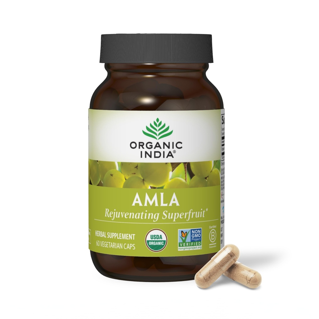 ORGANIC INDIA Amla Capsules 有机 - 印度鹅莓草原维生素补充剂,Amla 补充剂,免疫支持剂,Vegan,Gluten-Free,Ayurvedic,抗氧化剂,非GMO - 60 Capsules