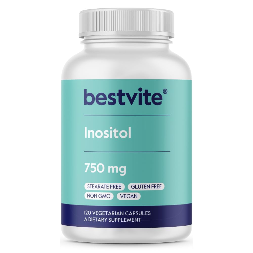 BESTVITE Inositol 750 mg 作为 Myo Inositol (120 植物卡普尔) - 无 Stearates - Vegan - 非 GMO - Gluten Free