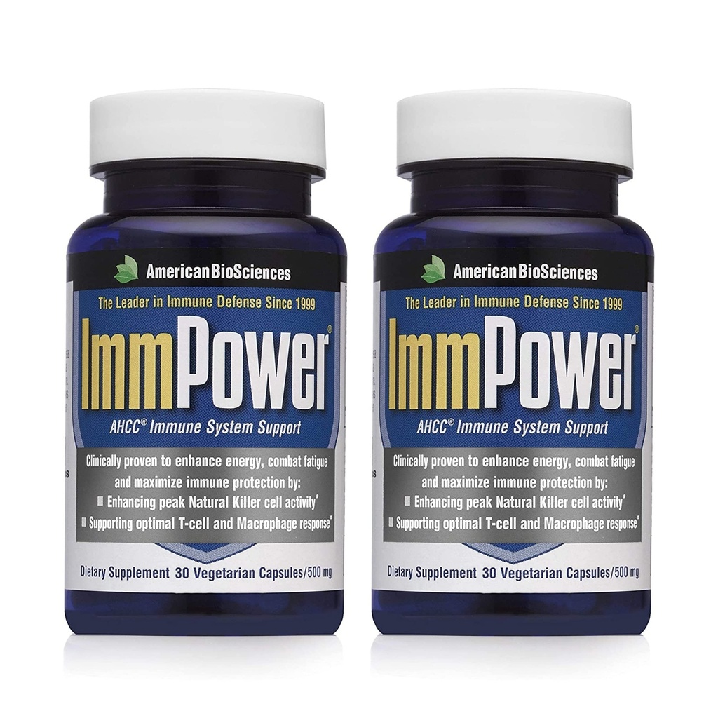 美国生物科学 ImmSciences ImmSpower QQ 增强免疫支持,自然杀手细胞活动与Cytokine Production 30 Vegetarian Capsules,每Capsule500毫克AHCC(2Pack)