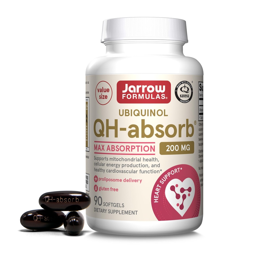 Jarrow Formulas QH-Absorb 200 mg - Active Antioxidant Form of Co-Q10 - Dietary Supplement - Supports Mitochondrial Energy Production & Cardiovascular Health - 90 Softgels