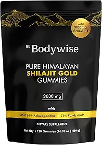 纯洁的喜马拉雅 Shilajit Gummys Gold I 不添加糖 I Ashwagandha, Gokshura| Fulvic Acid & 85+ Trace Minerals I for Menish, Women I Non-GMO I 100% 天然和有机 I 120 Gummy I Pouch
