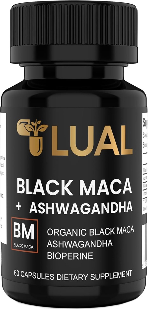 LUAL 30,000mg 30x 强有机黑色马卡根与Ashwagandha - 最有可能的 黑马卡根对男性的笼盖 - 100%纯马卡秘鲁纳 粉末有机,胶质化,非GMO - 60 药丸