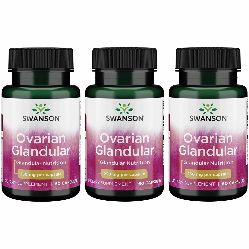 Swanson Ovarian Glandular - 促进妇女Glandula健康与平衡支持的自然补充 - 来源于Premium Bovine Tission to Support Wellnity - (60 Capsules,每件250毫克)(3包)