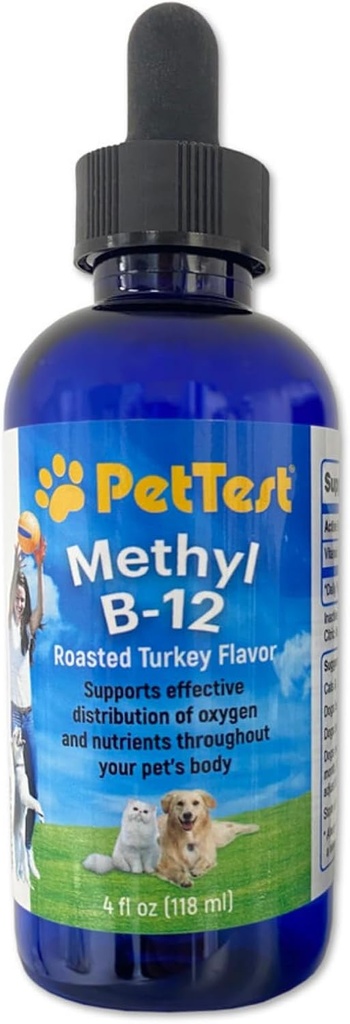 PetTest Methyl B12 维生素液体滴放 4fl oz (5000 MCG) 配有甲基Cobalamin的糖尿病宠物,最大吸收量以增加狗和猫的能量