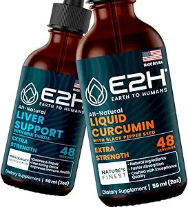 E2H:肝脏支持补充剂和液态图尔克敏 | Vegan,非GMO - 2 Fl Oz Each (4 Fl Oz 共计) - Bundle