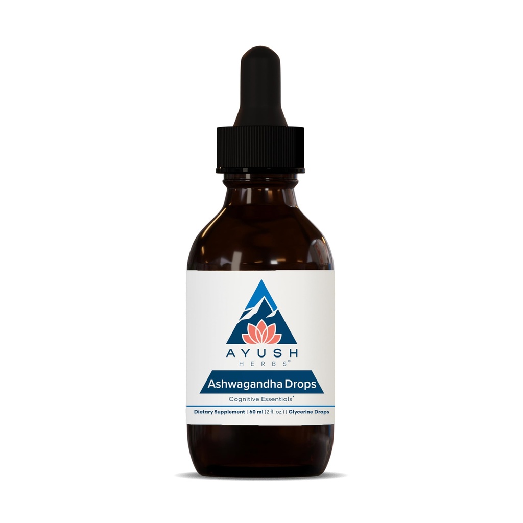 Ayush Herbs Ashwagandha Drops - Ashwagandha Alcohol-Free Drops for Adults, Calming Daily Supplement for Focus & Attention with Organic Ashwagandha, Lemon Flavor - 2 Fl Oz (80 Servings)
