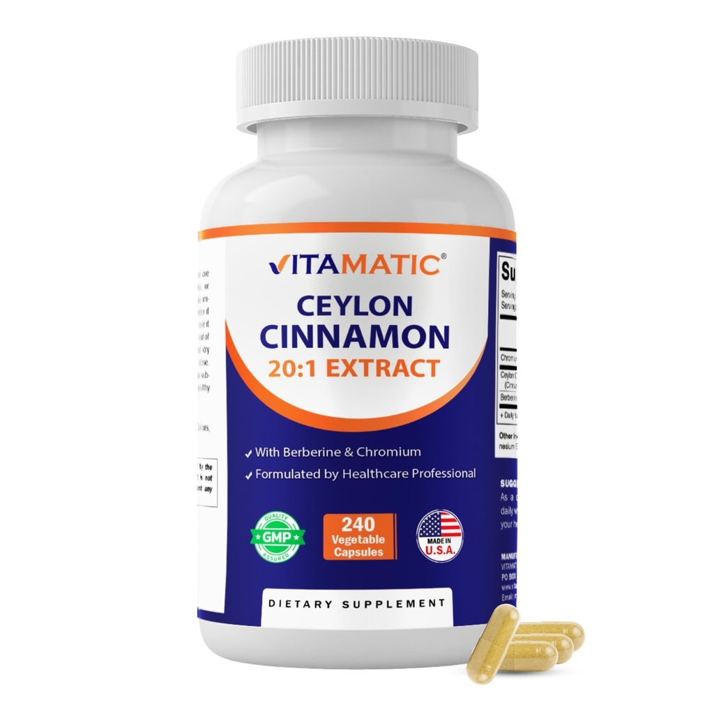 维他命 锡兰 雪桂 1000 mg 等效 人(从20:1 提取500 mg) 与柏柏林和铬 - 240 蔬菜夹层 - 非 GMO & Gluten Free
