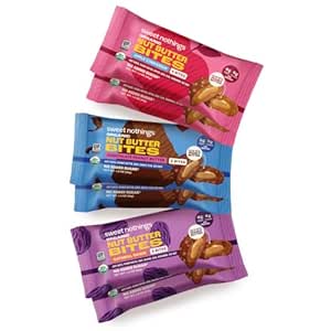 Sweet Nothings, Variety Pack:巧克力,苹果肉桂,以及Oatmeal Raisin, USDA Organic Nut Butter Bites Protein 6–2 Bite 价值 Packs (每个口味2种) - 无添加糖