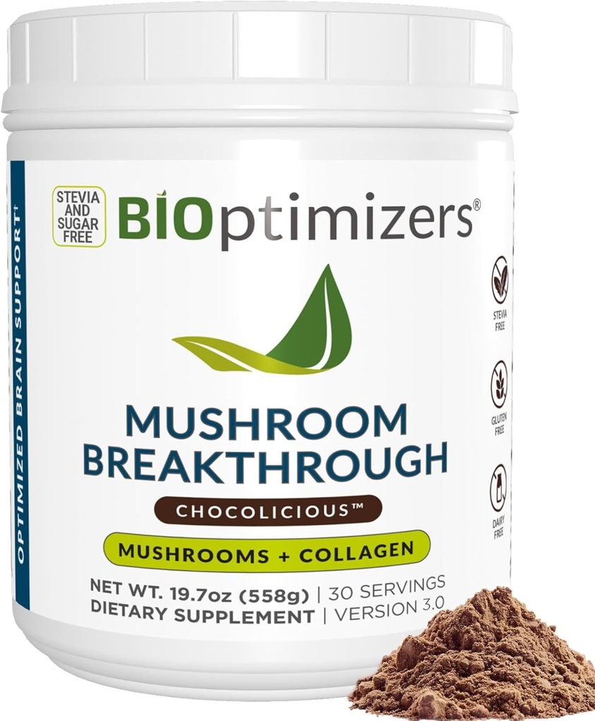 蘑菇咖啡替代品 — 巧克力饮料 — 狮子的玛内、查加、雷希+Collagen Peptides for Focus, Energy & Gut Health — 适应性蘑菇和MCT粉 — 30种服务