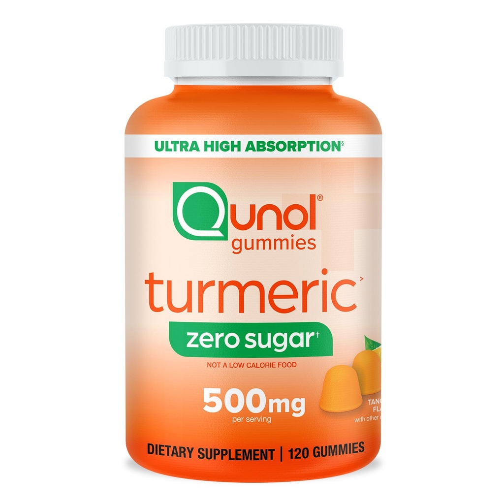 Qunol 零糖图尔米,Gummy 配有500mg Turmeric Curcumin, 联合支持补编, 超高吸收 Tummeric Curcumin, 蔬菜, Gluten Free, 120 Counter