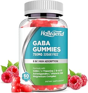 GABA Gummys,《成人无糖压力救济用品》,高概率GABA L-Tenine 配有镁,Ashwagandha, 5-HTP & Vitamin B6,Zzz & Brain Health, Vegan, 60