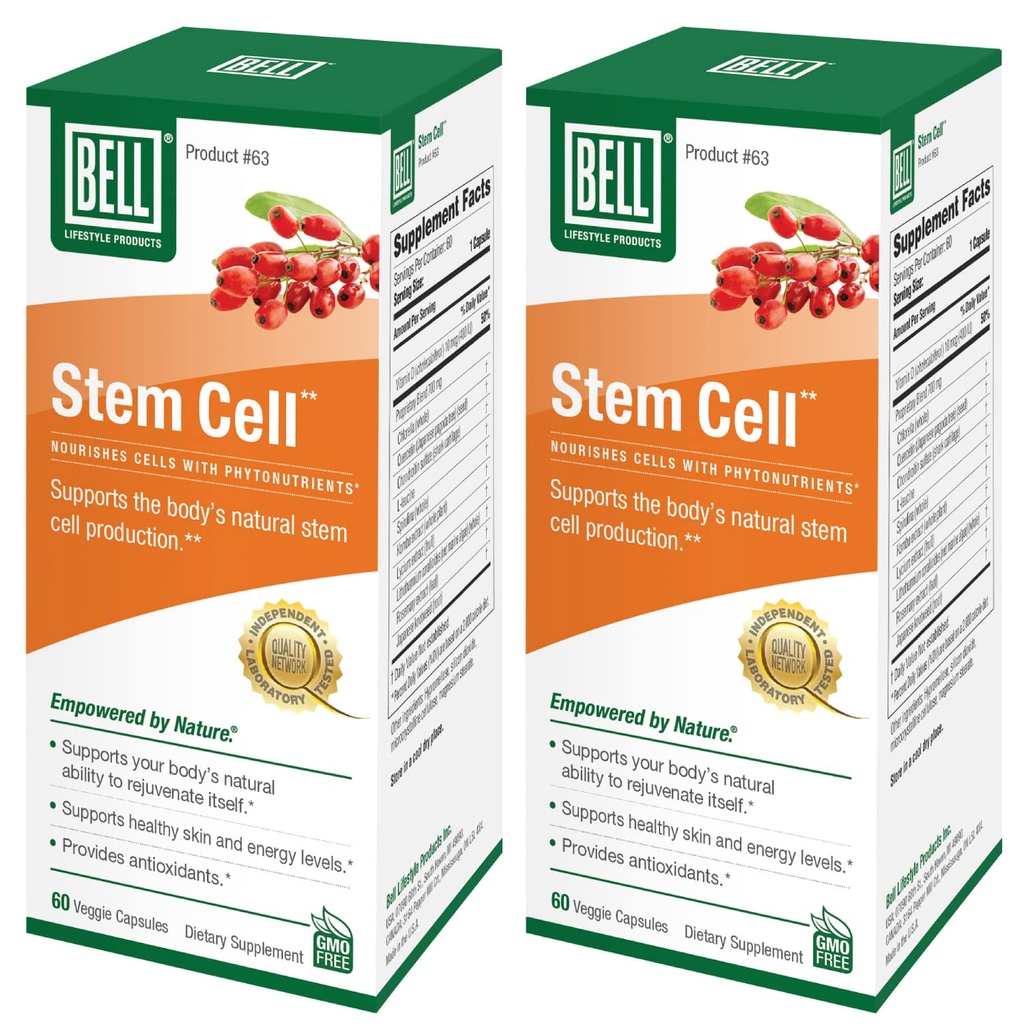Bell Stem Cell 补编 - 支持您身体的自然能力,以取代 Worn Out Cells 并重塑 Tission QQ Celulas Madres, pack of 2 QQ 60 Capsules Each