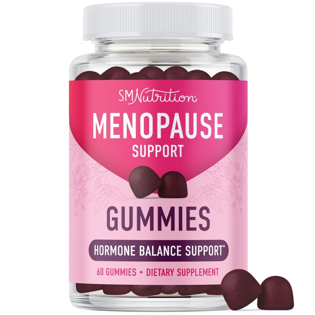 Menopause Support Gummies | Hormone Balance Relief for Hot Flashes, Night Sweats, Mood Swings, & Bloating | with Phytoestrogen Soy, Vitamin D3, PABA, Biotin | Vegetarian, Gluten-Free | 60 Count